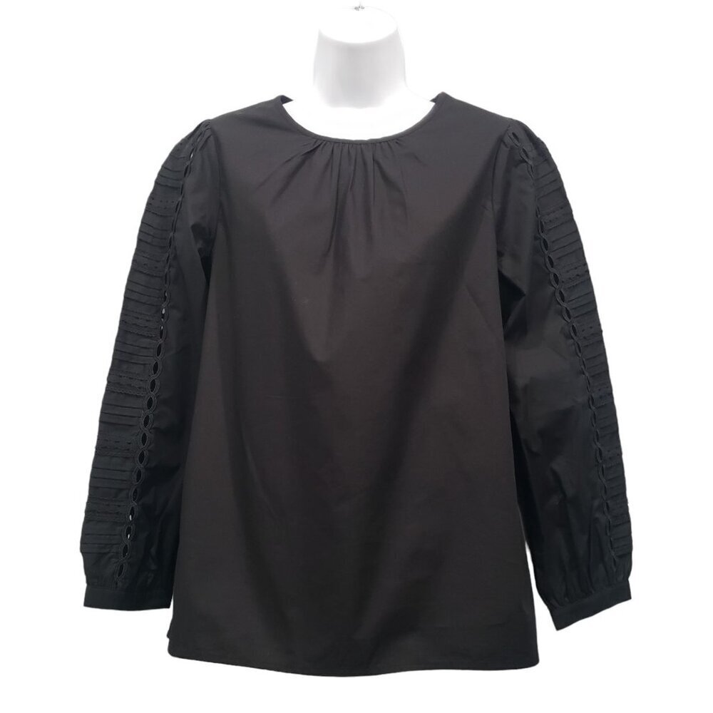 J.Crew Cotton Poplin Puff-Sleeve Top Eyelet Boho Minimalist Career Black Size XS